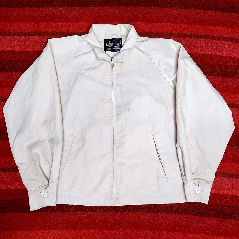 Vintage Boxy Cropped Harrington Jacket Mens 48 Cream Water Repellent Workwear